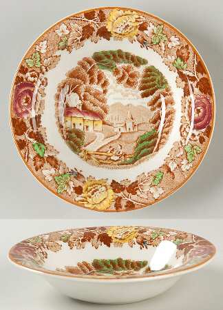 English Scenery Light Brown Multicolor Rim Fruit/Dessert (Sauce) Bowl