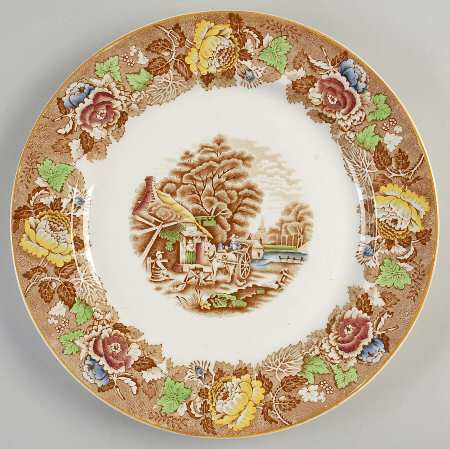 English Scenery Light Brown Multicolor 12" Chop Plate (Round Platter)