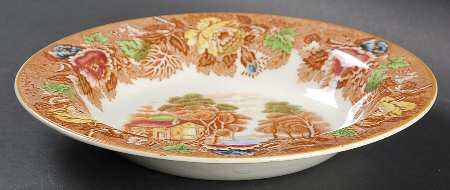 English Scenery Light Brown Multicolor Rim Soup Bowl