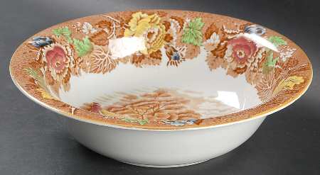 English Scenery Light Brown Multicolor 9" Round Vegetable Bowl