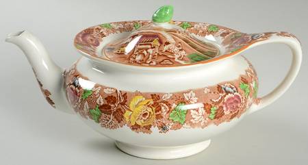 English Scenery Light Brown Multicolor Teapot & Lid