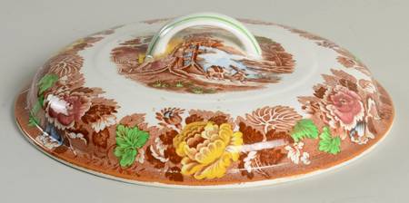 English Scenery Light Brown Multicolor Lid for Round Vegetable