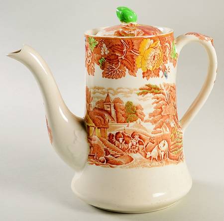 English Scenery Light Brown Multicolor Coffee Pot & Lid
