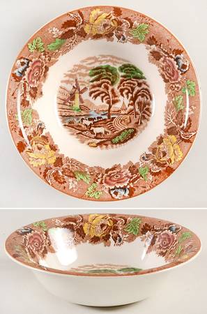 English Scenery Light Brown Multicolor 8" Round Vegetable Bowl