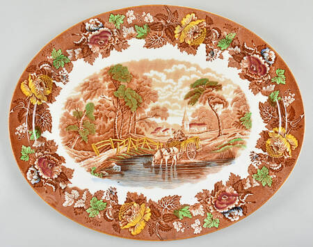 English Scenery Dark Brown Multicolor 18" Oval Serving Platter