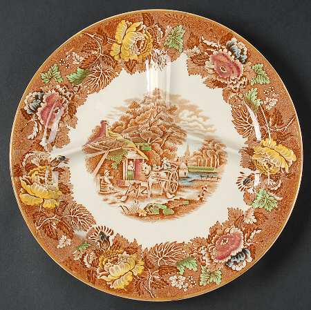 English Scenery Dark Brown Multicolor Grill Plate