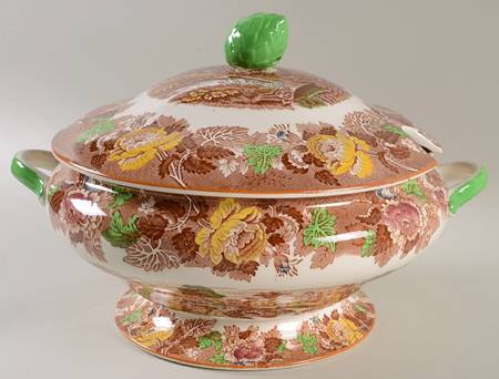 English Scenery Dark Brown Multicolor Tureen &  Lid