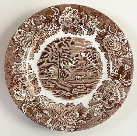 English Scenery Dark Brown Dessert/Pie Plate
