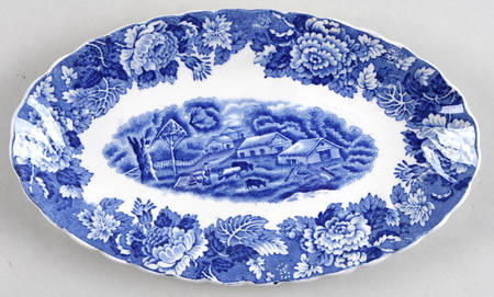English Scenery Blue (Urn Backstamp, Swirl) Relish/Gravy Underplate