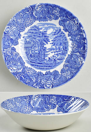 English Scenery Blue (Urn Backstamp, Swirl) Coupe Cereal Bowl