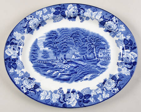 English Scenery Blue (Continental Shape) 12" Oval Serving Platter