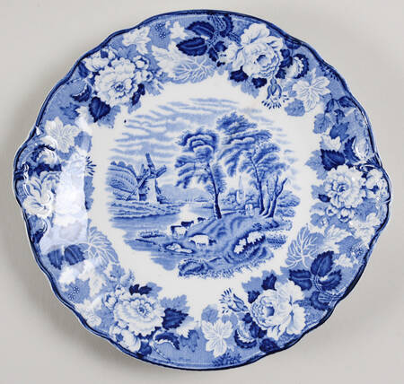 English Scenery Blue (Urn Backstamp, Swirl) Handled Cake Plate