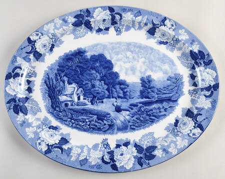 English Scenery Blue (Continental Shape) 16" Oval Serving Platter