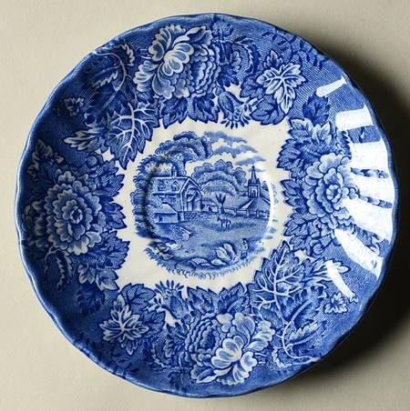 English Scenery Blue (Urn Backstamp, Swirl) Saucer for Flat Cup