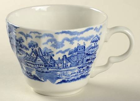 English Scenery Blue (Urn Backstamp, Swirl) Flat Cup