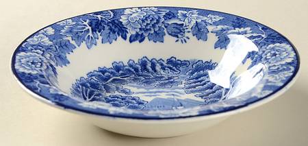 English Scenery Blue (Continental Shape) Rim Fruit/Dessert (Sauce) Bowl