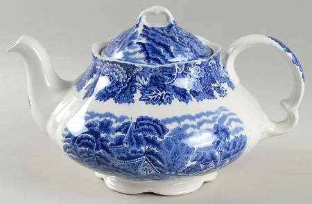 English Scenery Blue (Urn Backstamp, Swirl) Teapot & Lid