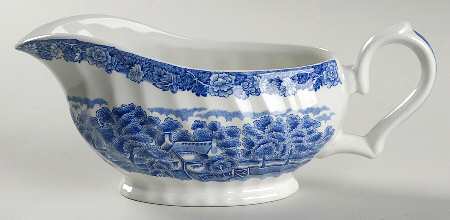 English Scenery Blue (Urn Backstamp, Swirl) Gravy Boat