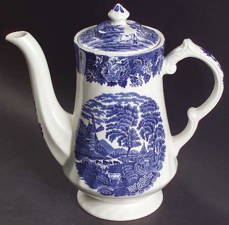 English Scenery Blue (Urn Backstamp, Swirl) Coffee Pot & Lid