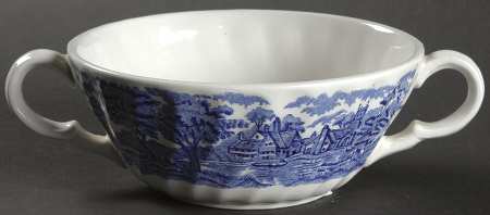 English Scenery Blue (Urn Backstamp, Swirl) Flat Cream Soup Bowl