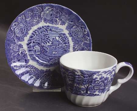 English Scenery Blue (Urn Backstamp, Swirl) Oversized Cup & Saucer Set