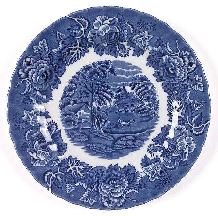 English Scenery Blue (Urn Backstamp, Swirl) Dessert/Pie Plate
