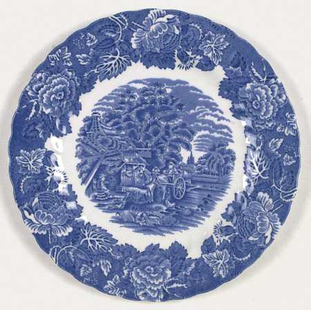 English Scenery Blue (Urn Backstamp, Swirl) Dinner Plate