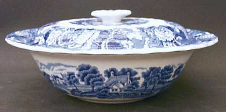 English Scenery Blue (Urn Backstamp, Swirl) Round Covered Vegetable