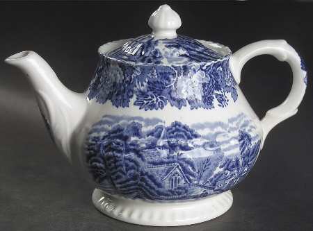 English Scenery Blue (Urn Backstamp, Swirl) Teapot & Lid