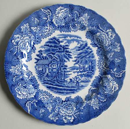 English Scenery Blue (Urn Backstamp, Swirl) Salad Plate