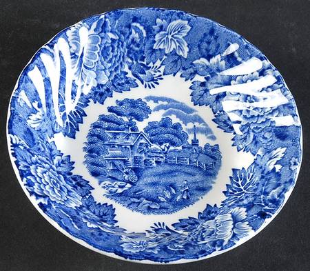 English Scenery Blue (Urn Backstamp, Swirl) Fruit/Dessert (Sauce) Bowl
