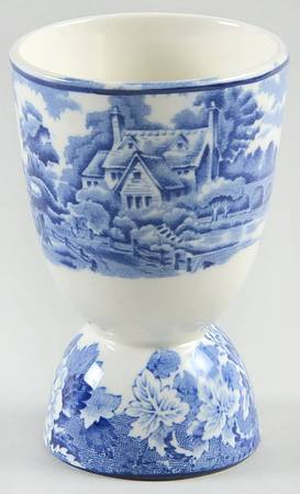 English Scenery Blue (Old Backstamp, Smooth) Double Egg Cup