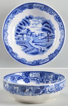 English Scenery Blue (Old Backstamp, Smooth) Individual Salt Dip