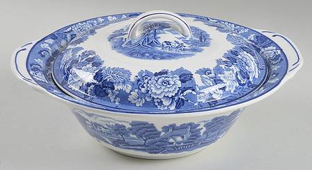 English Scenery Blue (Old Backstamp, Smooth) Round Covered Vegetable