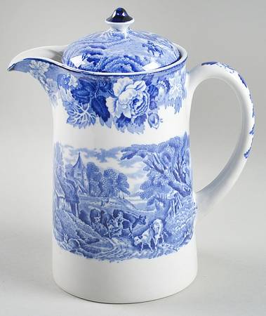 English Scenery Blue (Old Backstamp, Smooth) 40 Oz Pitcher with Lid