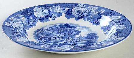 English Scenery Blue (Old Backstamp, Smooth) Large Rim Soup Bowl