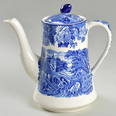 English Scenery Blue (Old Backstamp, Smooth) Small Coffee Pot & Lid