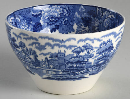 English Scenery Blue (Old Backstamp, Smooth) Open Sugar Bowl