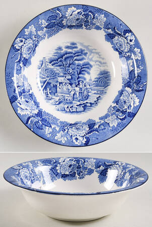 English Scenery Blue (Old Backstamp, Smooth) 9" Round Vegetable Bowl