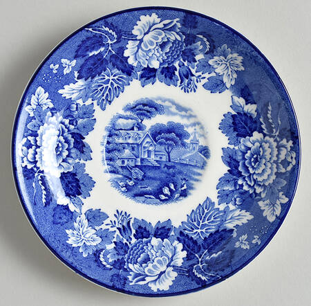 English Scenery Blue (Old Backstamp, Smooth) Saucer for Flat Cup