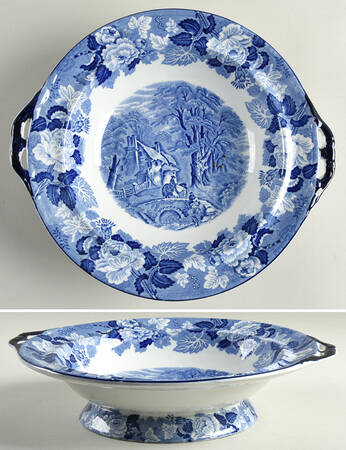 English Scenery Blue (Old Backstamp, Smooth) Round Vegetable No Lid