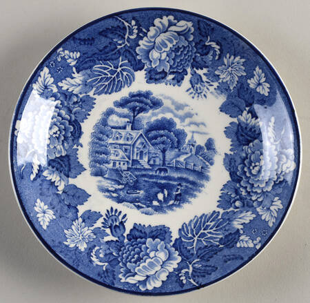 English Scenery Blue (Old Backstamp, Smooth) Saucer