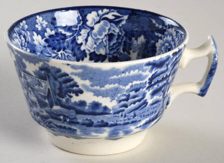 English Scenery Blue (Old Backstamp, Smooth) Flat Cup