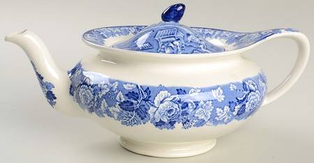 English Scenery Blue (Old Backstamp, Smooth) Small Teapot & Lid