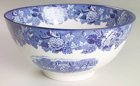 English Scenery Blue (Old Backstamp, Smooth) 10" Large Salad Serving Bowl
