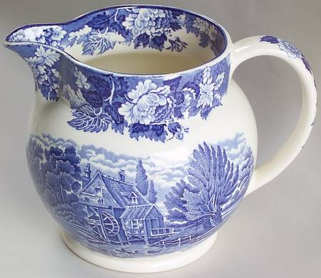 English Scenery Blue (Old Backstamp, Smooth) 48 Oz Pitcher