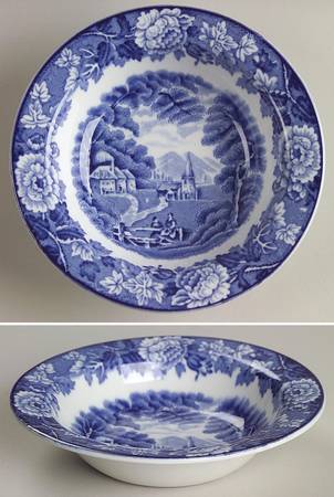 English Scenery Blue (Old Backstamp, Smooth) Rim Fruit/Dessert (Sauce) Bowl