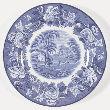 English Scenery Blue (Old Backstamp, Smooth) Dessert/Pie Plate