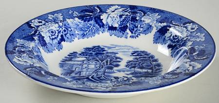 English Scenery Blue (Old Backstamp, Smooth) Rim Soup Bowl