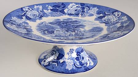 English Scenery Blue (Old Backstamp, Smooth) 10" Diameter Pedestal Cake Stand